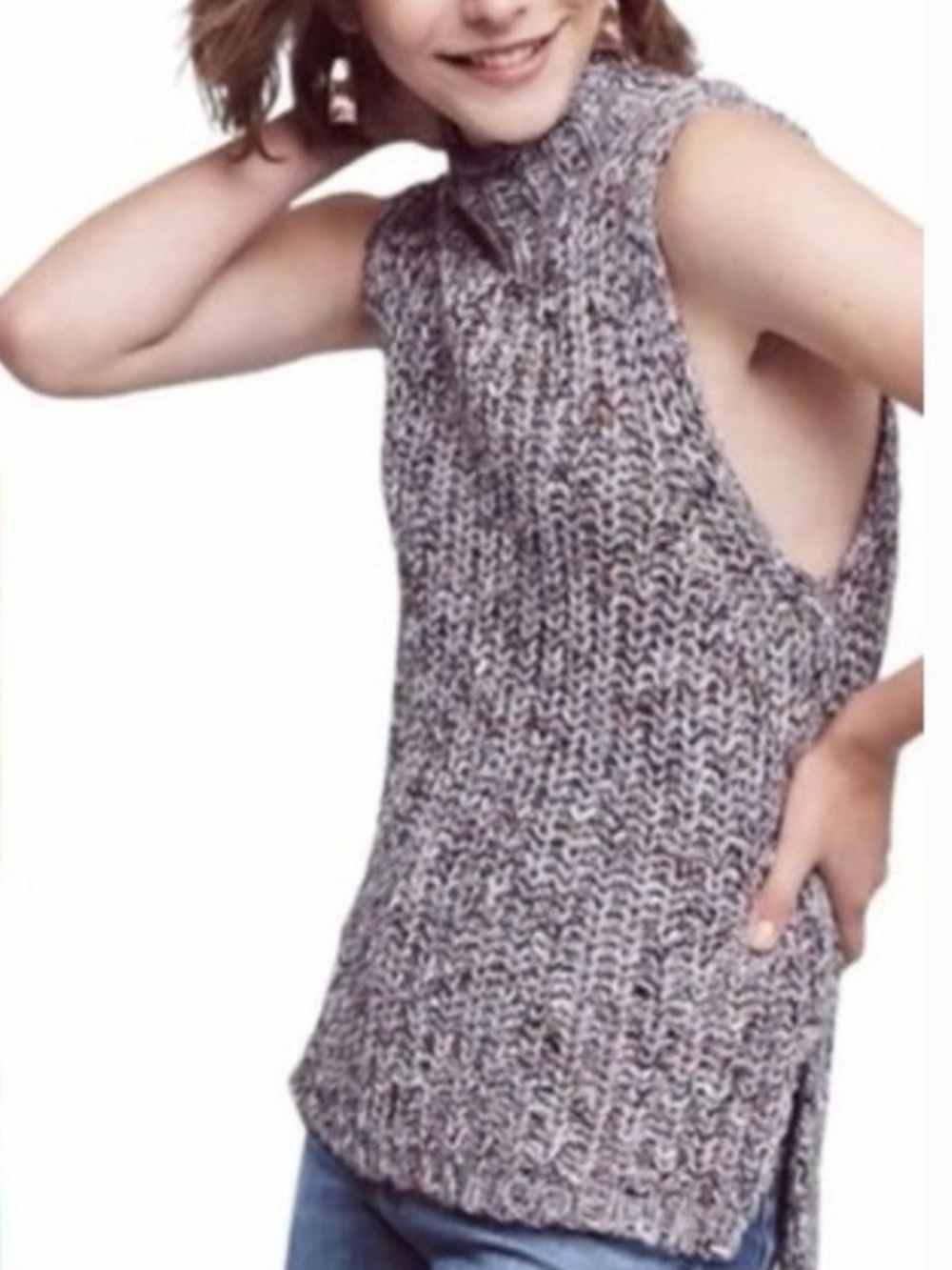 Moth Marled Heather Gray Sleeveless Mock Neck Sweater Vest